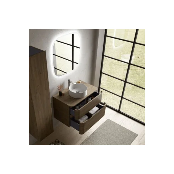 Ensemble salle de bains L. 84 cm meuble sous vasque + plan de toilette décor noyer Alba