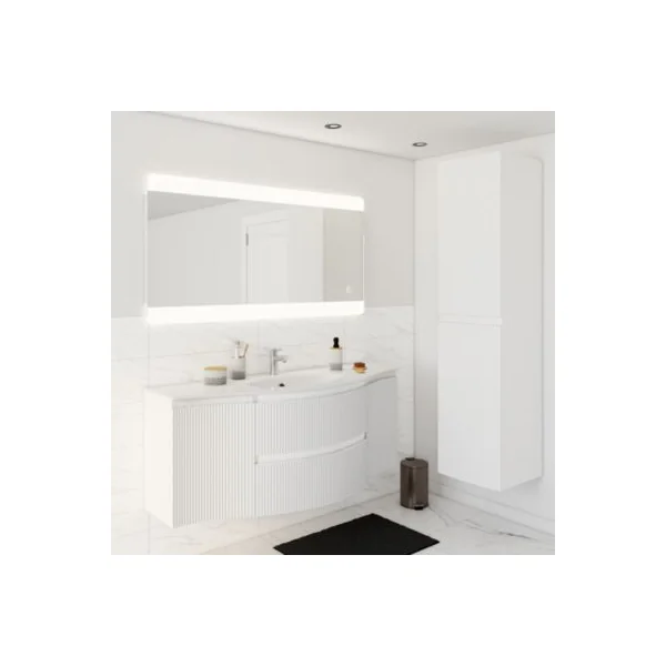 Ensemble sous vasque + plan vasque central résine l.138 cm, blanc mat strié, Vague