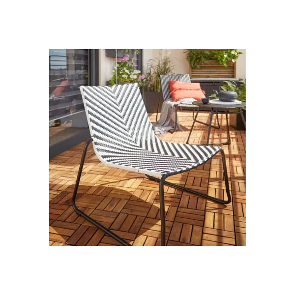 Fauteuil bas de jardin GoodHome Morillo acier noir et blanc motifs chevrons