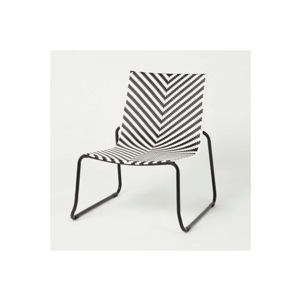 Fauteuil bas de jardin GoodHome Morillo acier noir et blanc motifs chevrons