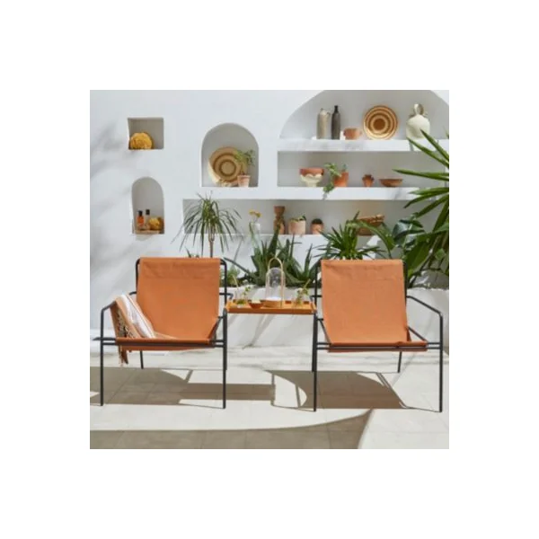 Fauteuil de jardin structure acier noir et assise polytextilène effet cuir GoodHome Petalii