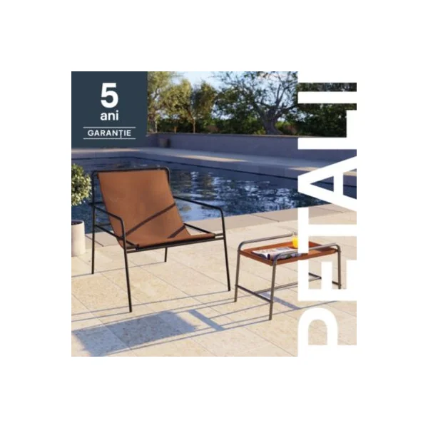 Fauteuil de jardin structure acier noir et assise polytextilène effet cuir GoodHome Petalii