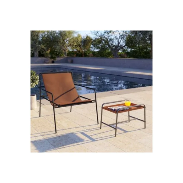 Fauteuil de jardin structure acier noir et assise polytextilène effet cuir GoodHome Petalii