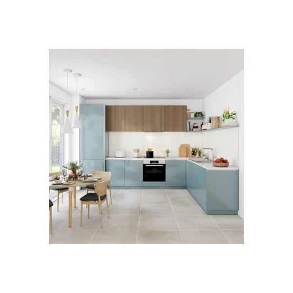 Façade de cuisine 3 tiroirs et 1 casserolier Palma bleu aqua brillant l.50 x H.72 cm