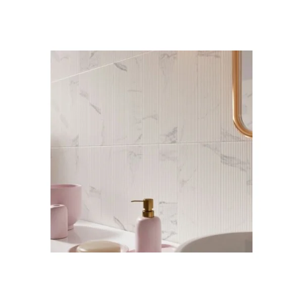 Faïence murale effet marbre calacatta blanc satin L.30 x l.7 cm, Minerra