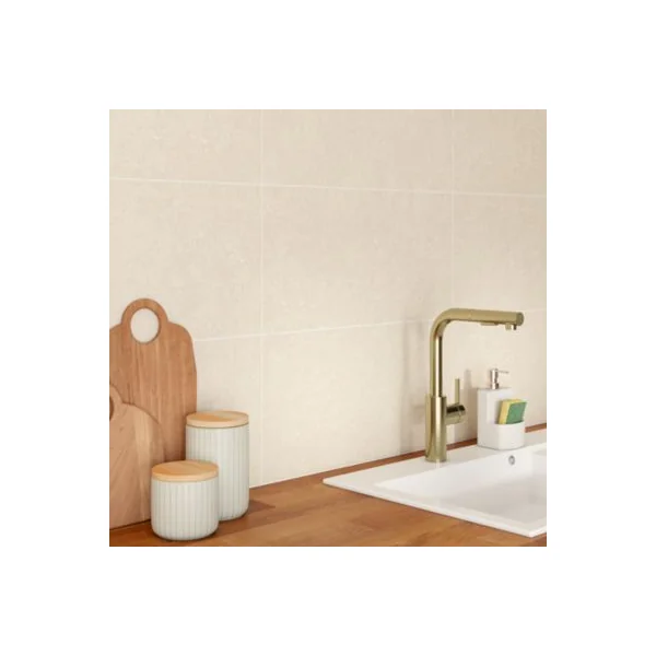 Faïence murale effet pierre ivoire mat L.60 x l.30 cm x ép.9 mm, Urano