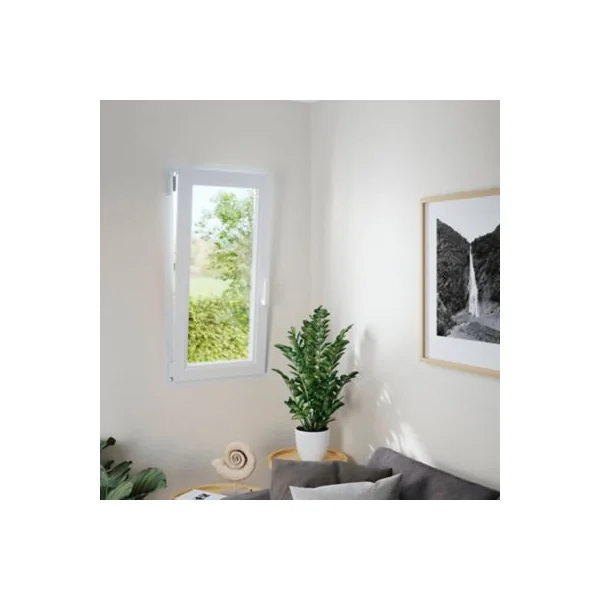 Fenêtre 1 vantail oscillo-battante, tirant gauche double vitrage GoodHome en PVC blanc l.85 x H.118 cm