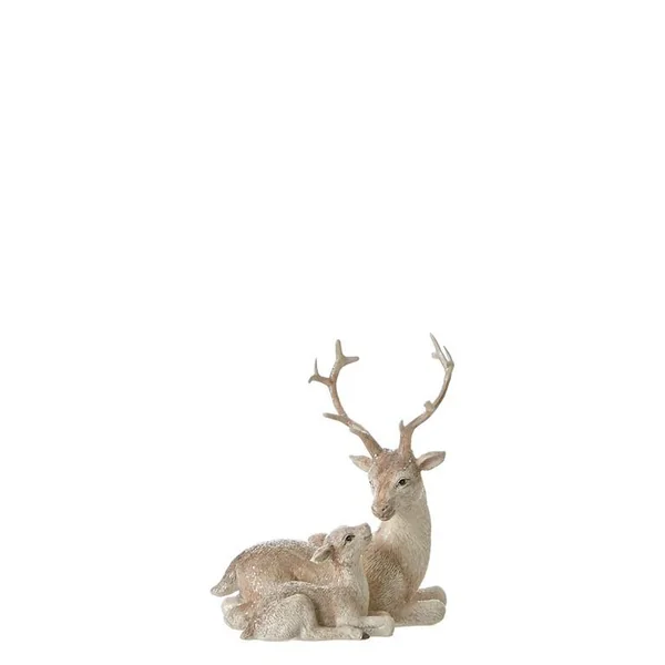 Figurine cerf blanc en résine avec faon - 10,5 x 6 x 12,5 cm