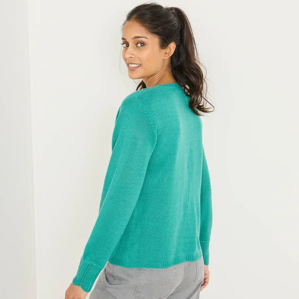 Gilet boutonné, maille ajourée, vert menthe