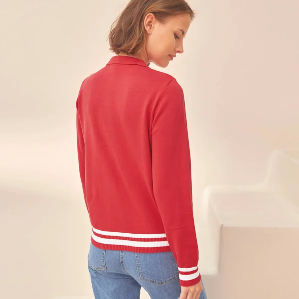 Gilet col polo, coton mélangé, rouge / blanc