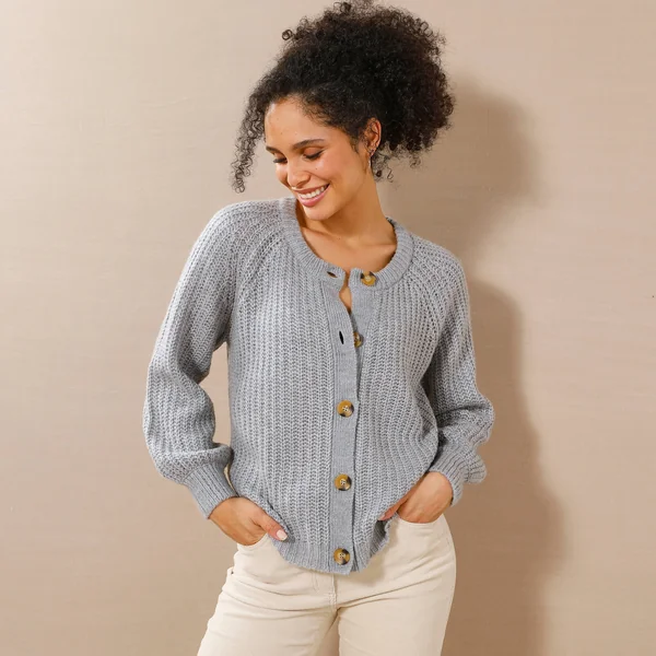 Gilet moelleux en maille anglaise , gris chiné