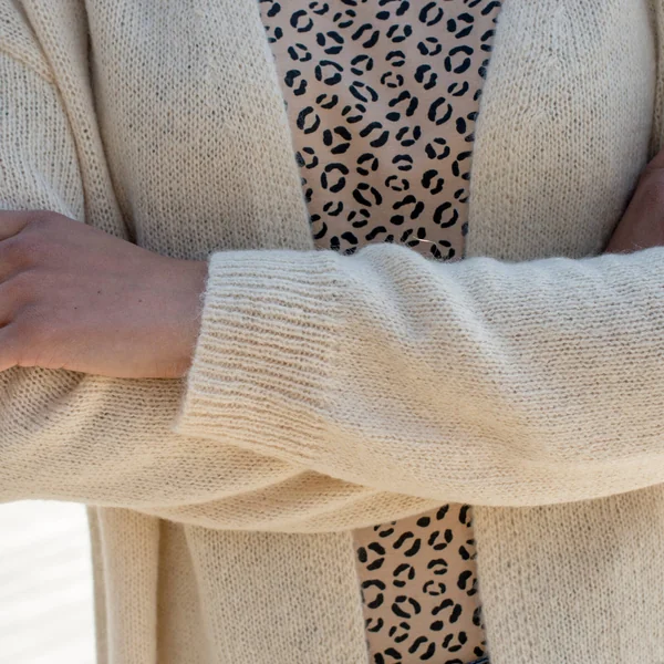 Gilet ouvert, laine et mohair mélangés, beige