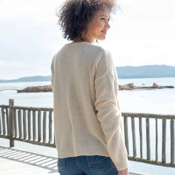 Gilet ouvert, laine et mohair mélangés, beige