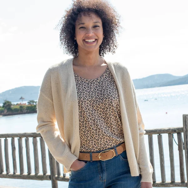 Gilet ouvert, laine et mohair mélangés, beige