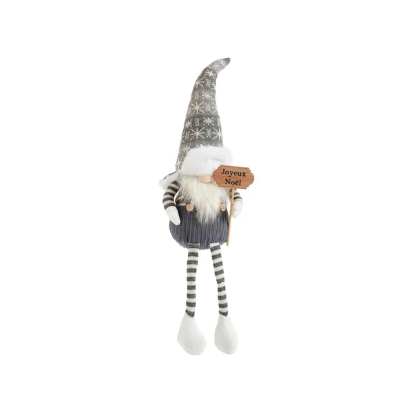 Gnome gris et blanc à jambes flexibles assis avec pancarte - 63 cm