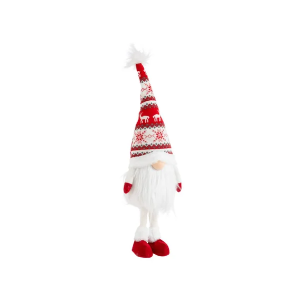 Gnome rouge et blanc debout avec bonnet tricot petit modèle - 66 cm