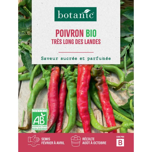 Graines de Poivron doux très long des Landes botanic® - graines à semer