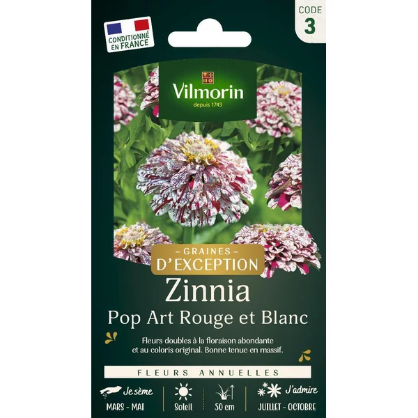Graines de Zinnia Pop art rouge et blanc Vilmorin graines d’exception - graines à semer