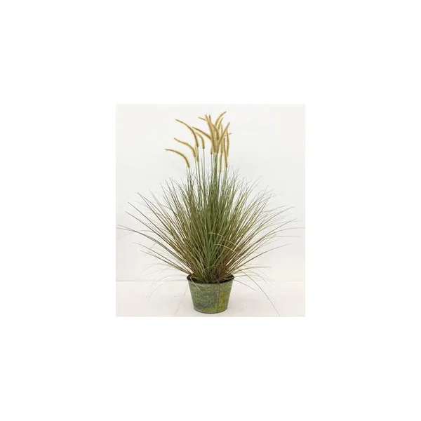 Graminée artificielle à joncs en pot métal 30 cm - 32,5 x 190 cm