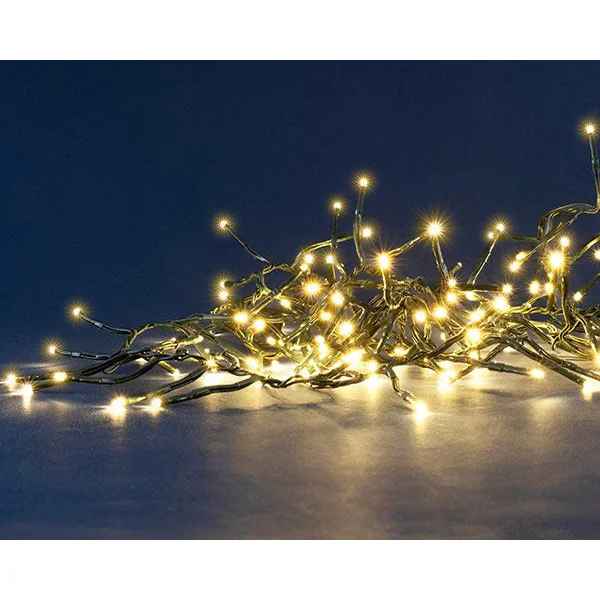 Guirlande lumineuse grappe à 600 LED blanc chaud sur câble vert Flicker Light® - 8 m