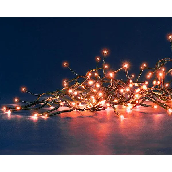 Guirlande lumineuse grappe à 600 LED cuivre sur câble vert Flicker Light® - 8 m