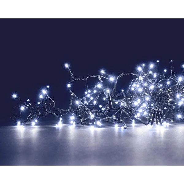 Guirlande lumineuse à 170 LED blanc froid + 30 LED flash sur câble vert Flicker Light® Compact - 5 m