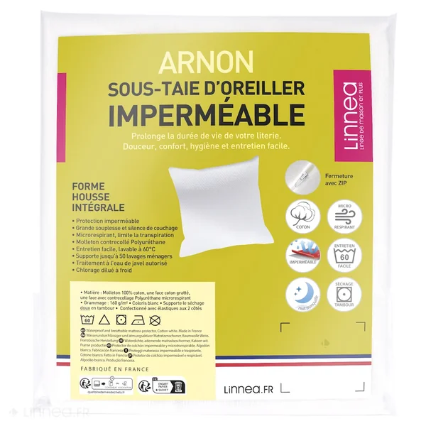 Housse de protection d'oreiller imperméable ARNON 40x60 cm avec zip molleton contrecollé polyuréthane