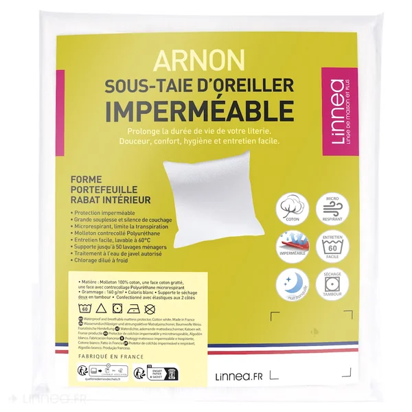 Housse de protection d'oreiller imperméable ARNON 60x60 cm molleton contrecollé polyuréthane
