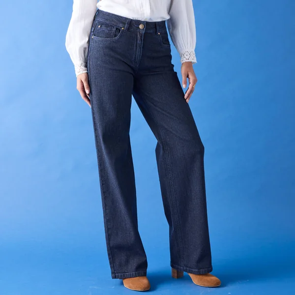 Jean coupe large stretch, petite stature, brut