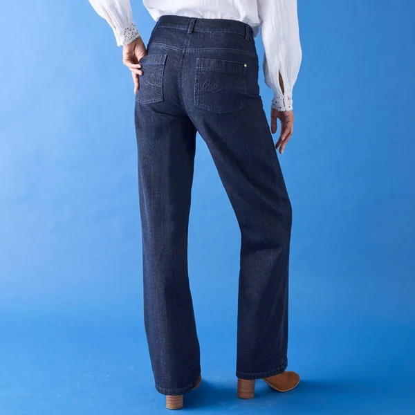 Jean coupe large stretch, petite stature, brut