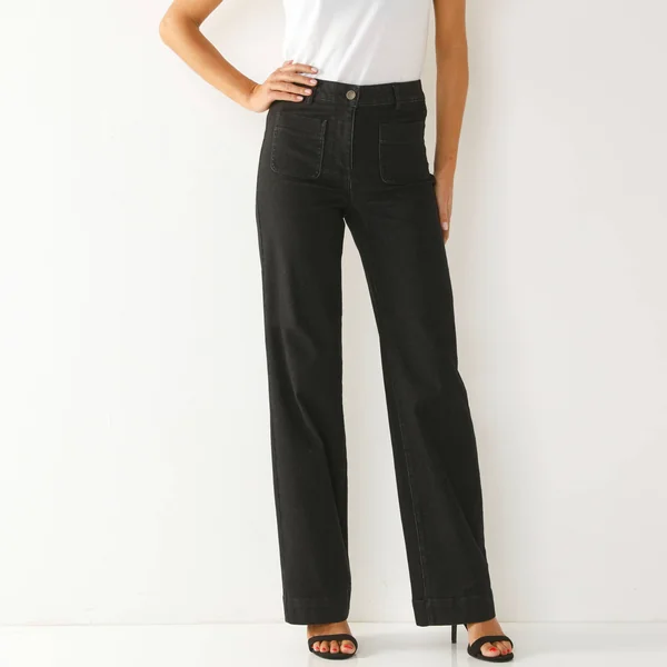 Jean coupe large taille haute, petite stature, black used
