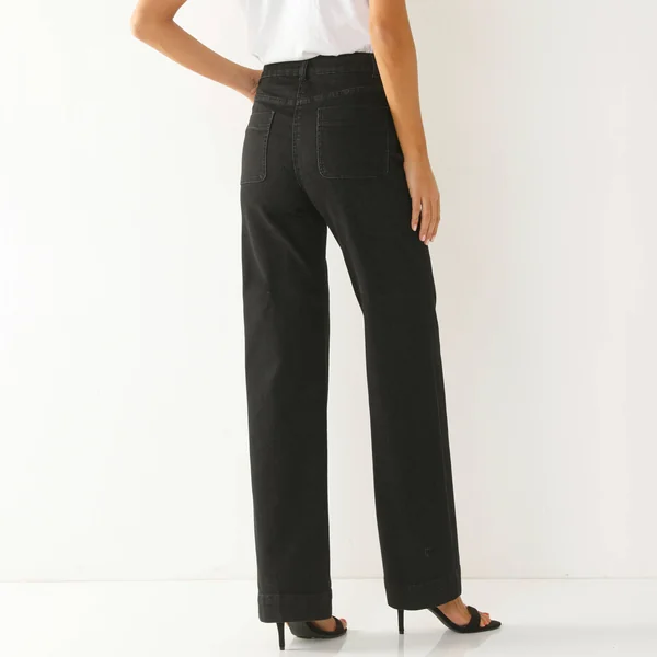 Jean coupe large taille haute, petite stature, black used