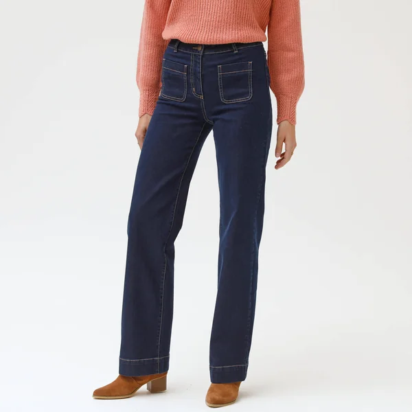 Jean coupe large taille haute, petite stature, brut