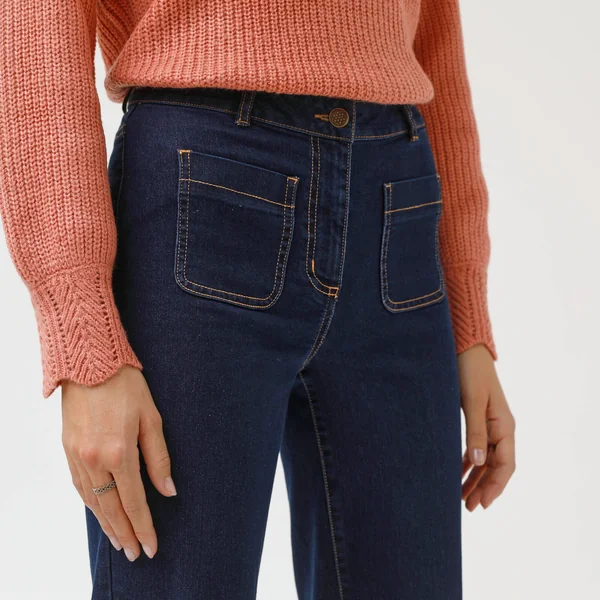 Jean coupe large taille haute, petite stature, brut