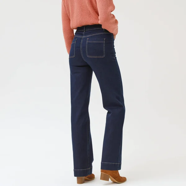 Jean coupe large taille haute, petite stature, brut