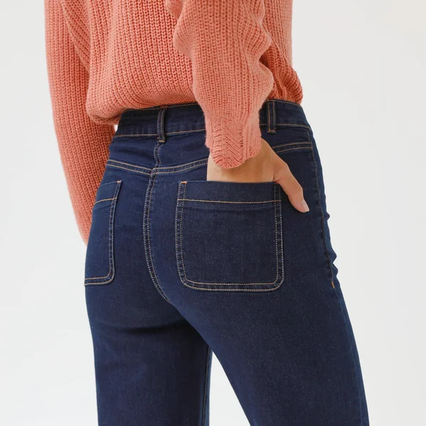 Jean coupe large taille haute, petite stature, brut