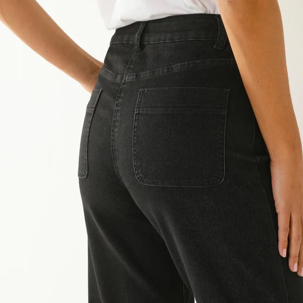 Jean coupe large taille haute, stature moyenne, black used
