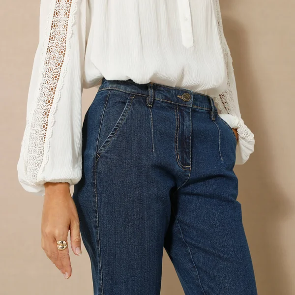 Jean coupe mom taille haute, stretch, stone