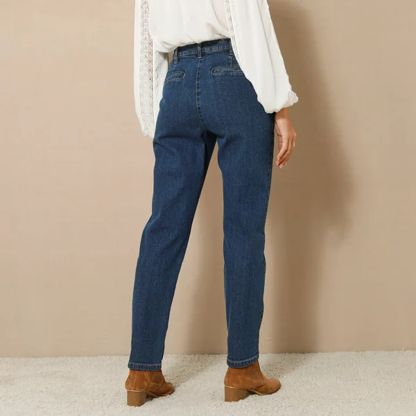Jean coupe mom taille haute, stretch, stone