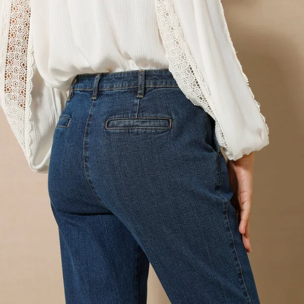 Jean coupe mom taille haute, stretch, stone