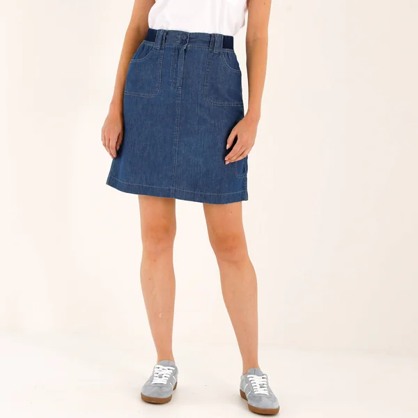 Jupe battle multi-poches, denim léger, stone