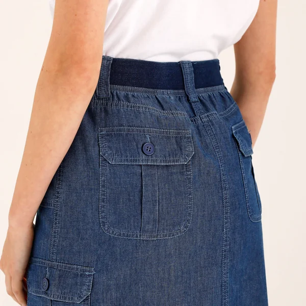 Jupe battle multi-poches, denim léger, stone
