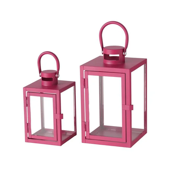 Lanterne Arana en métal rose fuchsia grand modèle - 14 x 14 x 23,5 cm