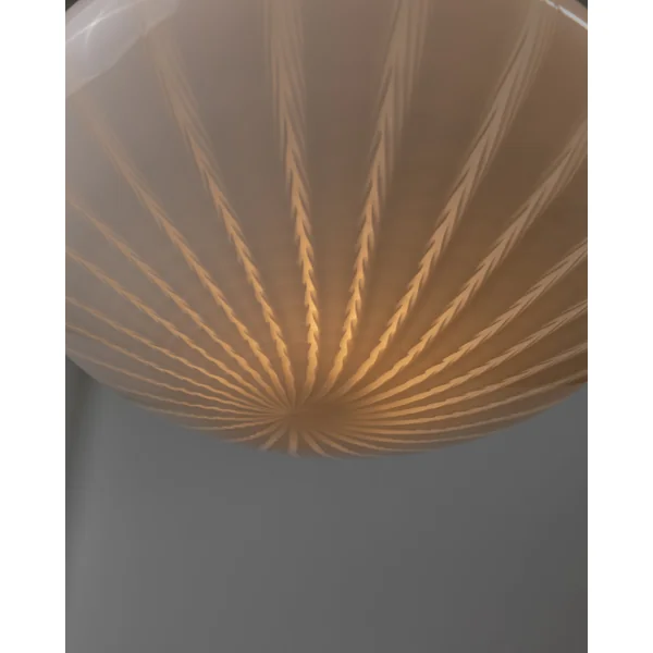Large Vintage Murano Glass Ceiling Lamp - striped Glass , Golden Metal Fixture - Italy 60s