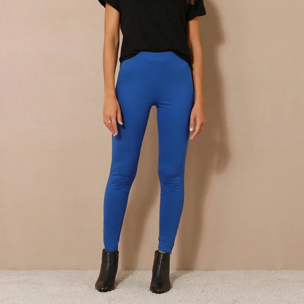 Legging bas de jambe zippé, taille élastiquée, bleu dur