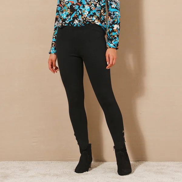 Legging boutons fantaisie, noir