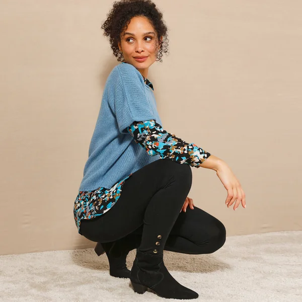 Legging boutons fantaisie, noir