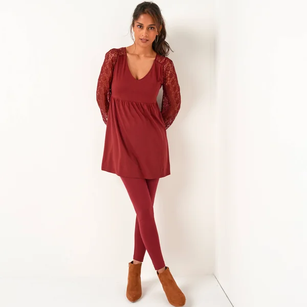 Legging taille élastiquée - lot de 2, bordeaux + noir
