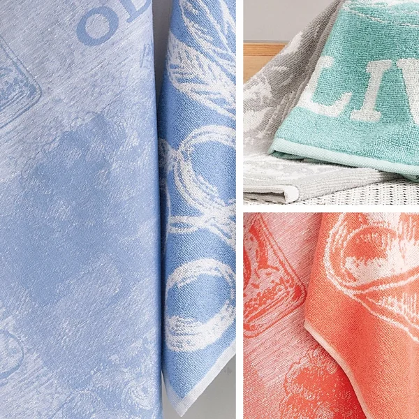 Lot de 2 torchons de cuisine toile 50x70 cm OLIVES orange coton et lin