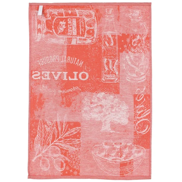 Lot de 2 torchons de cuisine toile 50x70 cm OLIVES orange coton et lin